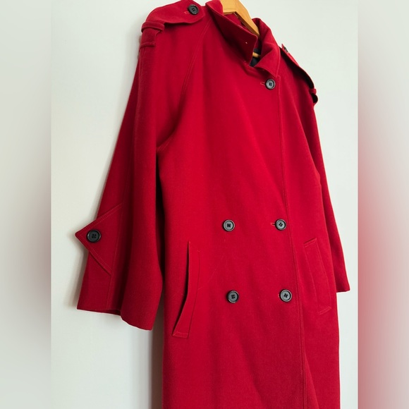 Vintage Red Wool Coat Long Maxi Trench - Picture 1 of 12